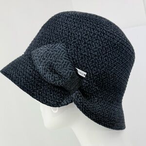 Betmar Navy Blue Soft Woven Bow Embellished Cloche Hat